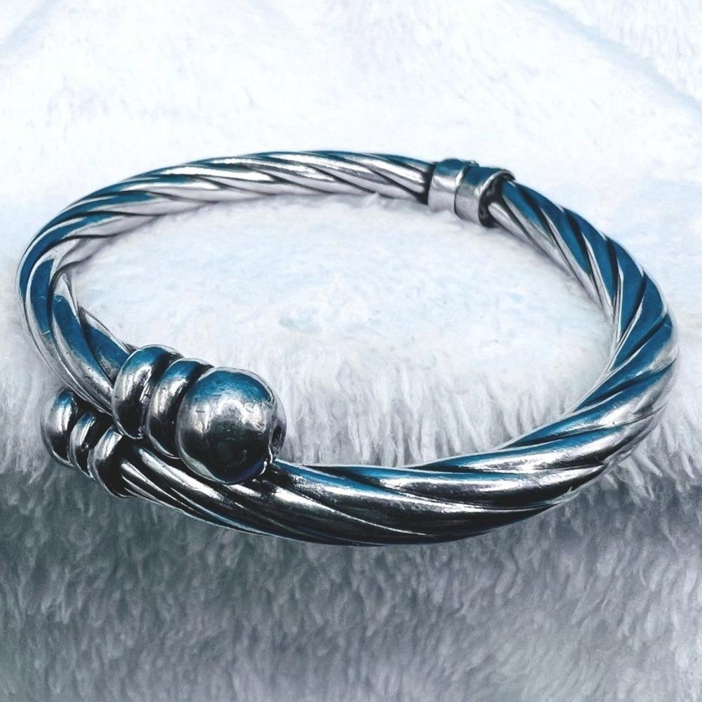 Sterling Silver Hinged Cuff Bracelet Bypass Italy Twisted Unisex Sz 6‎ 15g 5mm